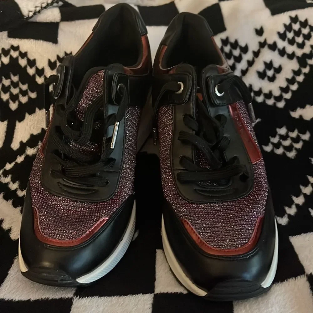 Michael kors georgie wedge trainers /sneakers black pink red glitter bling